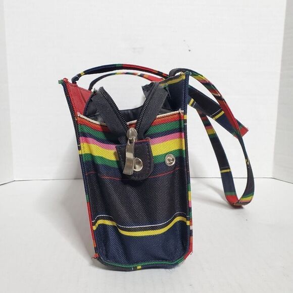 Vintage Festival Striped Shoulder Handbag Purse Electric Rainbow - Picture 5 of 13